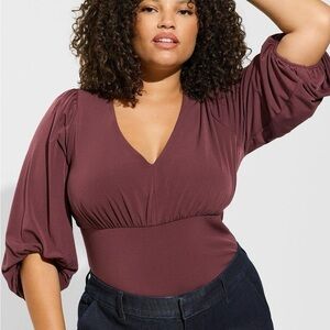NWT Torrid studio knit quarter sleeve shirred top burgundy brown size 2X